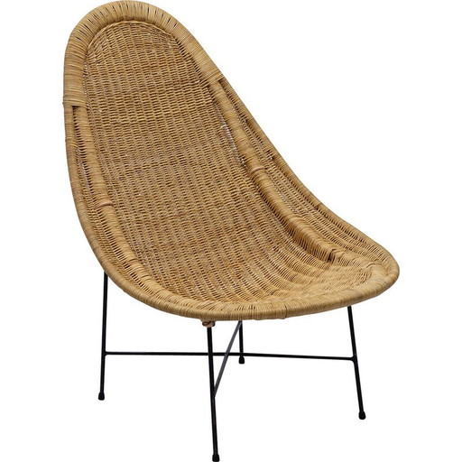 Vintage "Stora Kraal" rieten fauteuil door Kerstin Hörlin-Holmqvist voor Nordiska Kompaniet, Zweden 1950