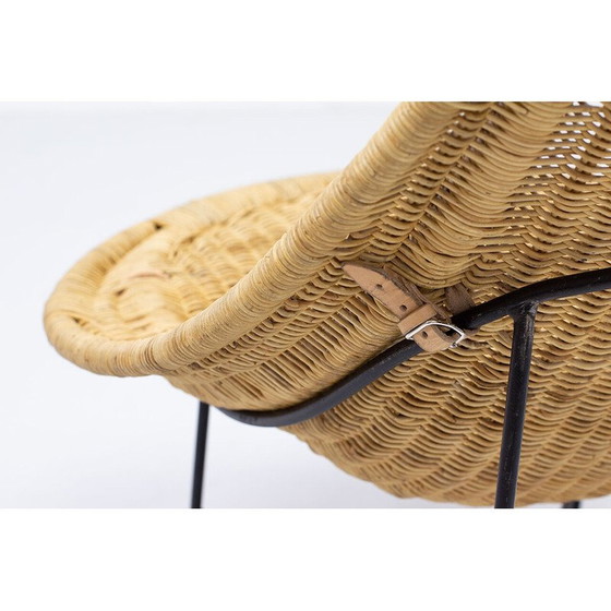 Image 1 of Vintage "Stora Kraal" rieten fauteuil door Kerstin Hörlin-Holmqvist voor Nordiska Kompaniet, Zweden 1950