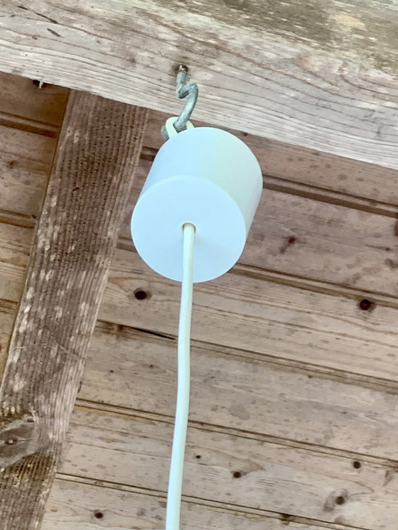 Image 1 of Scandinavische hanglamp van opaline en teakhout, jaren 1960