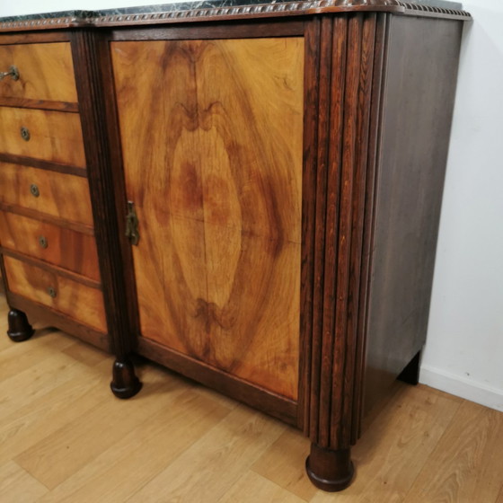 Image 1 of Vintage Art Deco Dressoir Wandkast Met Marmer Blad