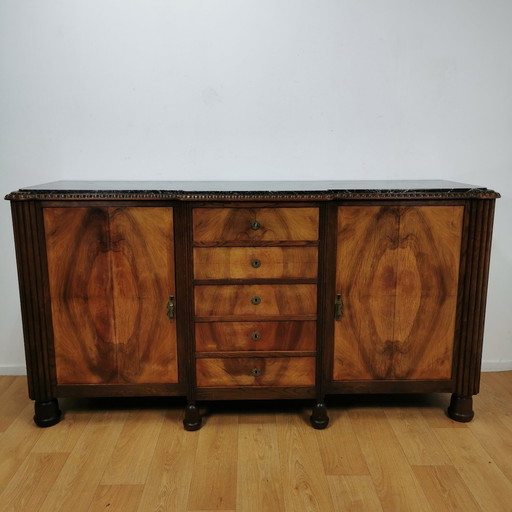 Vintage Art Deco Dressoir Wandkast Met Marmer Blad