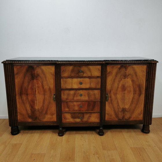 Image 1 of Vintage Art Deco Dressoir Wandkast Met Marmer Blad