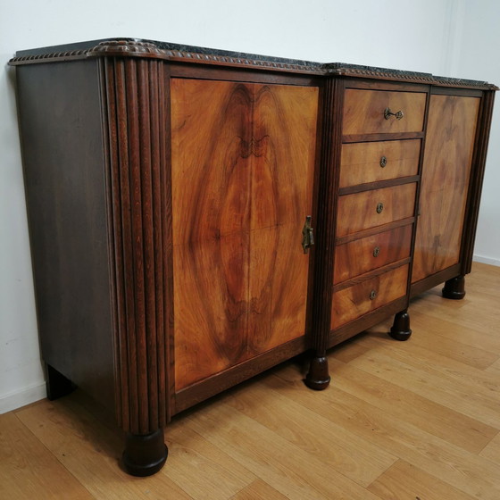 Image 1 of Vintage Art Deco Dressoir Wandkast Met Marmer Blad