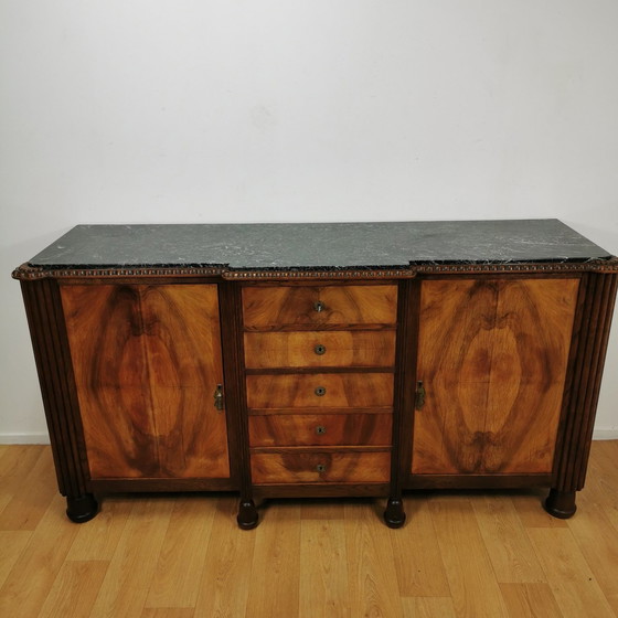 Image 1 of Vintage Art Deco Dressoir Wandkast Met Marmer Blad