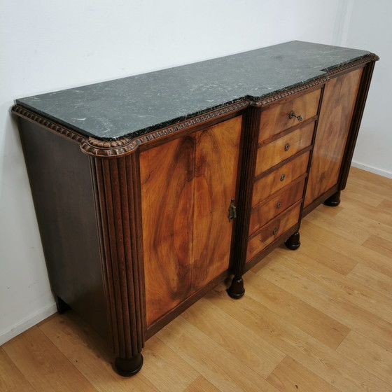 Image 1 of Vintage Art Deco Dressoir Wandkast Met Marmer Blad