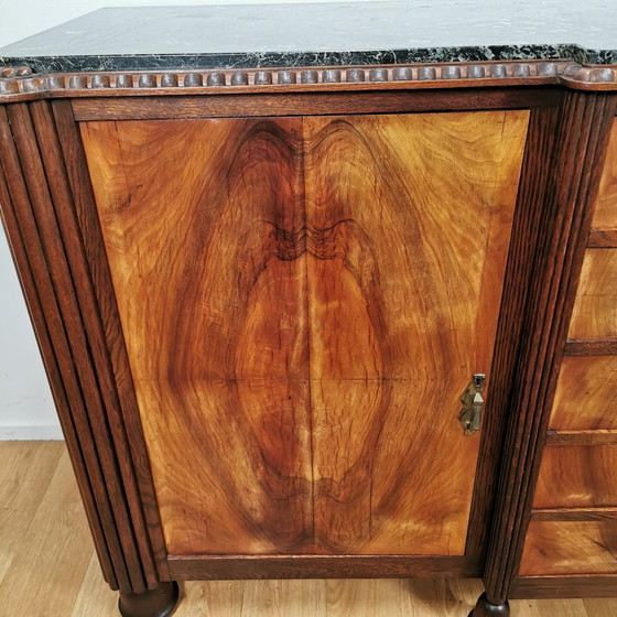 Image 1 of Vintage Art Deco Dressoir Wandkast Met Marmer Blad