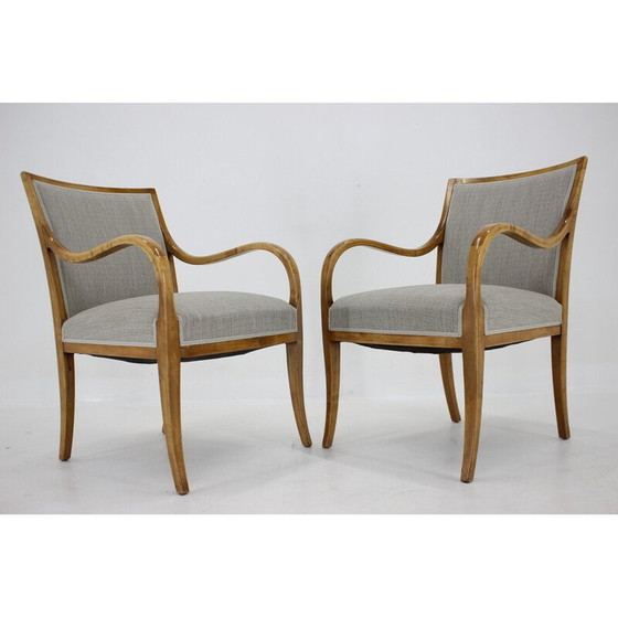 Image 1 of Paar vintage berkenhouten fauteuils van Frits Henningsen, Denemarken