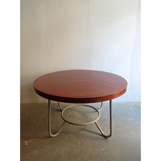 Image 1 of Vintage ronde tafel met geometrisch blad en metalen onderstel, jaren 1940