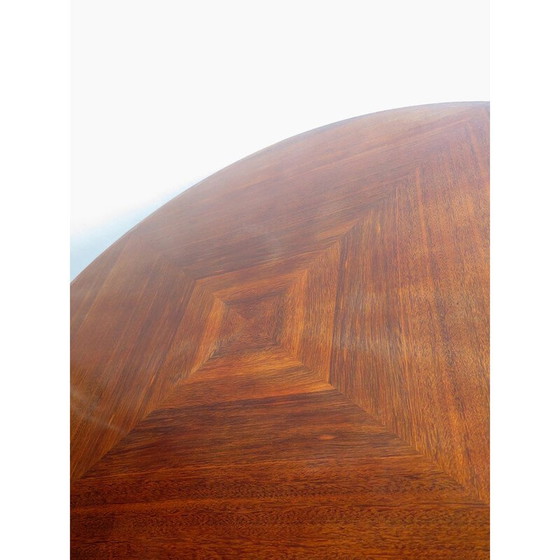 Image 1 of Vintage ronde tafel met geometrisch blad en metalen onderstel, jaren 1940