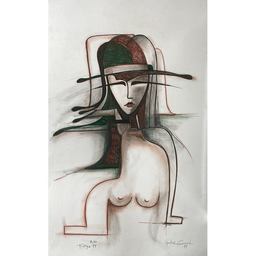 Vintage schilderij "Tokyo 99" van André Ferrand