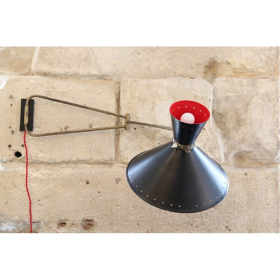 Image 1 of Vintage diabolo-wandlamp in zwart en rood gelakt metaal van Lunel, 1950