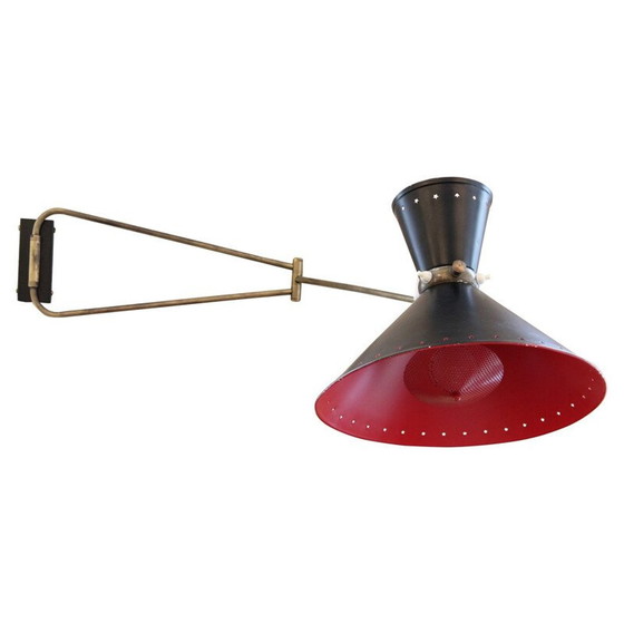 Image 1 of Vintage diabolo-wandlamp in zwart en rood gelakt metaal van Lunel, 1950