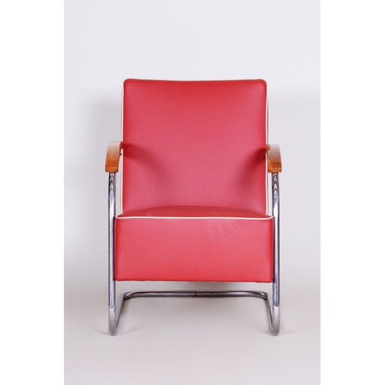 Image 1 of Vintage rood leren fauteuil van Mucke Melder, Tsjecho-Slowakije jaren 1930