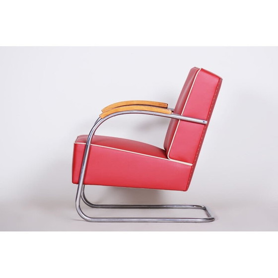 Image 1 of Vintage rood leren fauteuil van Mucke Melder, Tsjecho-Slowakije jaren 1930