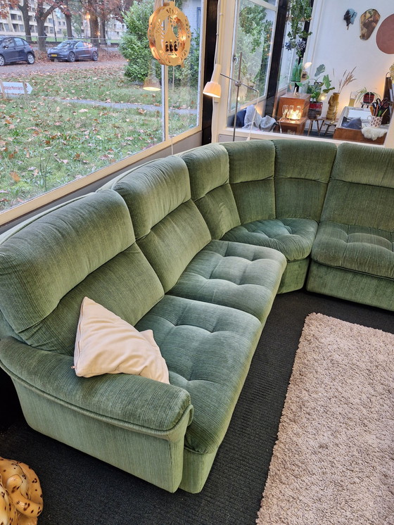 Image 1 of Vintage Modulaire Elementenbank 70S Velours Groen