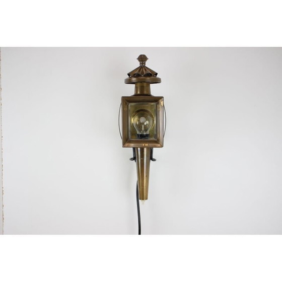 Image 1 of Vintage wandlamp van messing en glas, Tsjechisch 1950