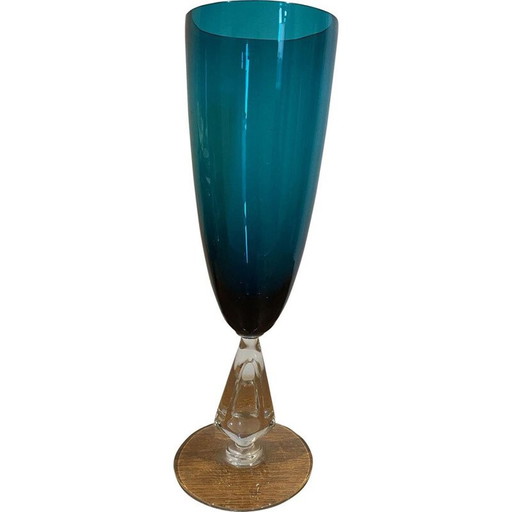 Mid century Italiaanse blauwgroene glazen vaas, 1970