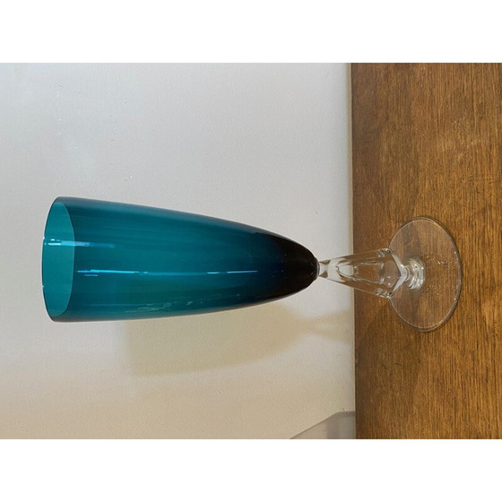 Image 1 of Mid century Italiaanse blauwgroene glazen vaas, 1970