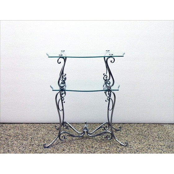 Image 1 of Vintage verchroomd messing en kristallen salontafel met twee etages, Italië 1950