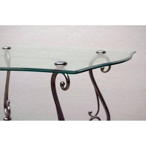 Image 1 of Vintage verchroomd messing en kristallen salontafel met twee etages, Italië 1950