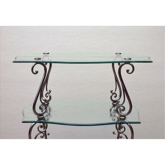 Image 1 of Vintage verchroomd messing en kristallen salontafel met twee etages, Italië 1950