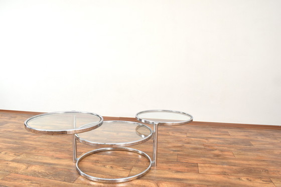 Image 1 of Vintage Milo Baughman Stijl Chromen Draaibare Salontafel, 1970S