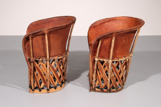 Image 1 of Folk Art Equipale Struisvogelstoel Leer Mexico 1970