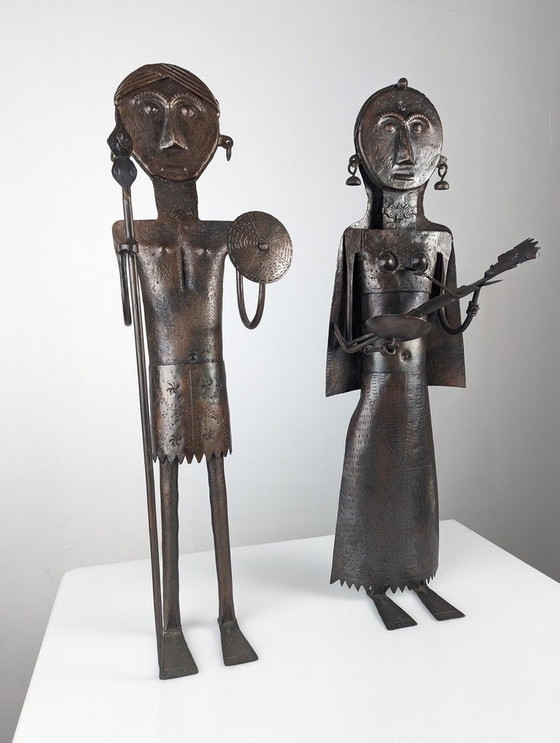 Image 1 of Sint Jozef en Maagd met Kind Kandelaar Sculptuur