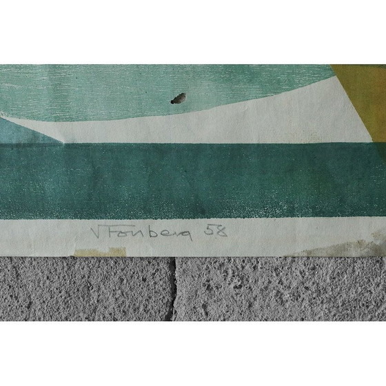 Image 1 of Vintage kleurenschilderij door Viking Forsberg, 1958