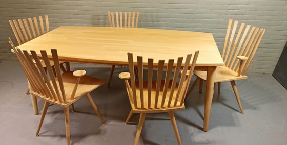 Image 1 of Kvist eettafel met 5 'Mikado' stoelen, Denemarken