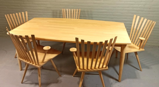 Image 1 of Kvist eettafel met 5 'Mikado' stoelen, Denemarken