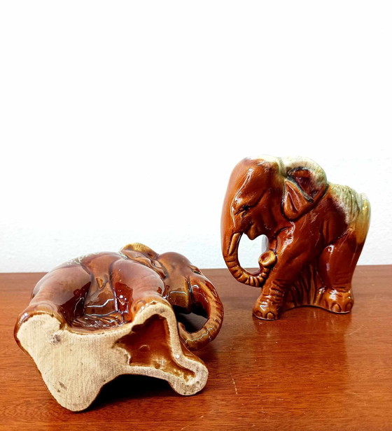 Image 1 of 2x Vintage keramische olifantenvazen