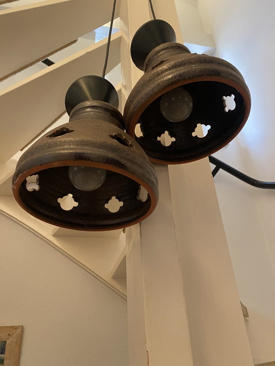 Image 1 of 2 Vintage Aardewerk Hanglampen Seventies 