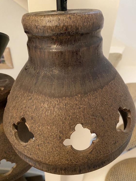 Image 1 of 2 Vintage Aardewerk Hanglampen Seventies 