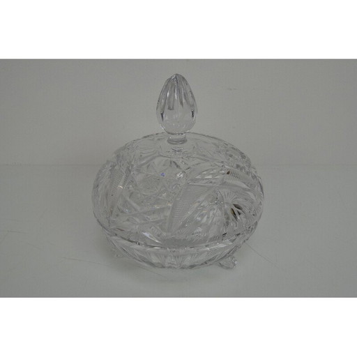 Vintage kunstgeslepen glazen pot, Tsjechoslowakije 1960