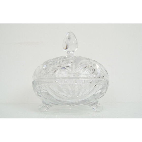 Image 1 of Vintage kunstgeslepen glazen pot, Tsjechoslowakije 1960