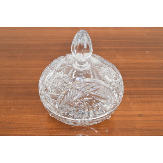 Image 1 of Vintage kunstgeslepen glazen pot, Tsjechoslowakije 1960