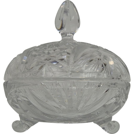 Vintage kunstgeslepen glazen pot, Tsjechoslowakije 1960