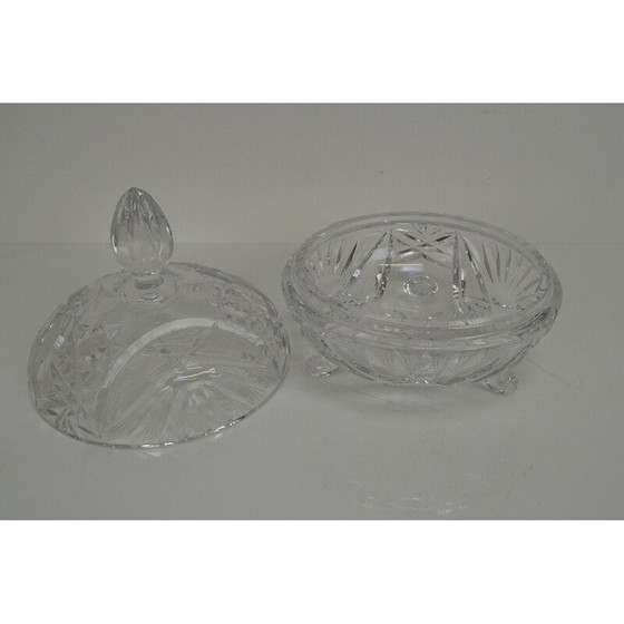 Image 1 of Vintage kunstgeslepen glazen pot, Tsjechoslowakije 1960