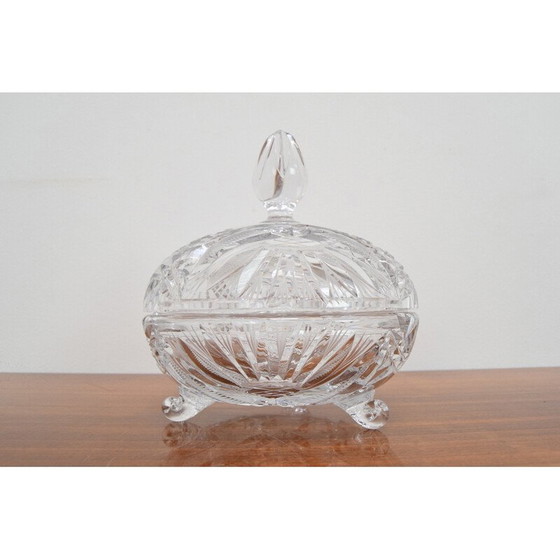 Image 1 of Vintage kunstgeslepen glazen pot, Tsjechoslowakije 1960