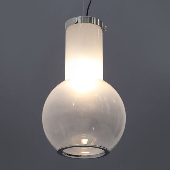 Image 1 of Vintage kroonluchter van glas en verchroomd metaal, Italië 1970