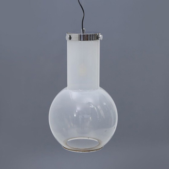 Image 1 of Vintage kroonluchter van glas en verchroomd metaal, Italië 1970