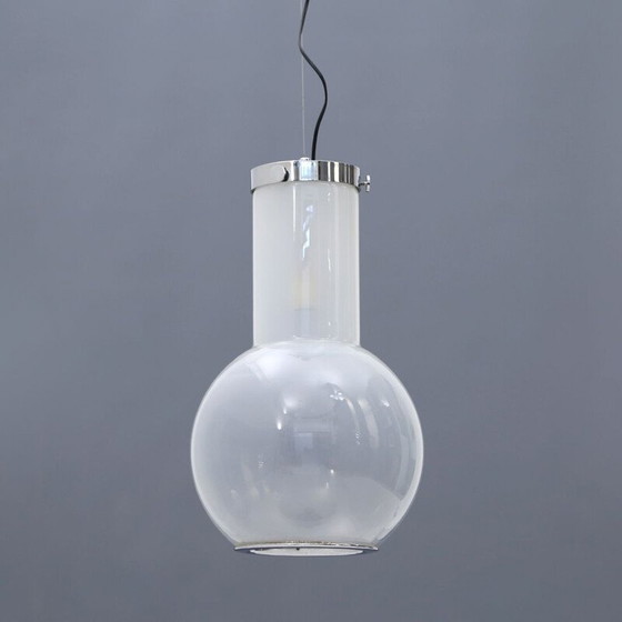 Image 1 of Vintage kroonluchter van glas en verchroomd metaal, Italië 1970