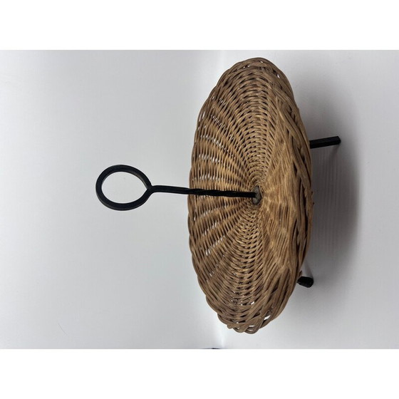 Image 1 of Vintage rieten en zwart metalen mand, 1950