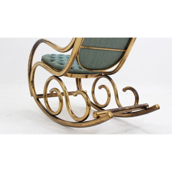 Image 1 of Vintage satijn gestoffeerde koperen schommelstoel van Thonet, 1940