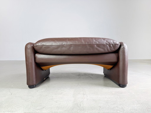 Originele Cassina Maralunga Leder Kruk Bruin Vico Magistretti