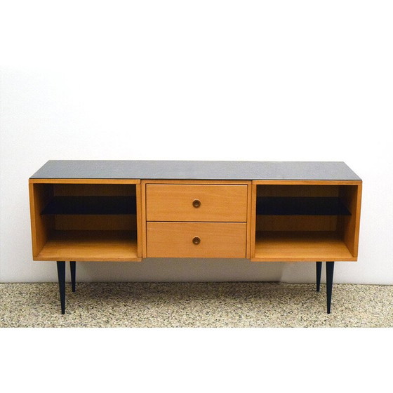 Image 1 of Vintage Italiaans dressoir van essenhout en glas, jaren 1950