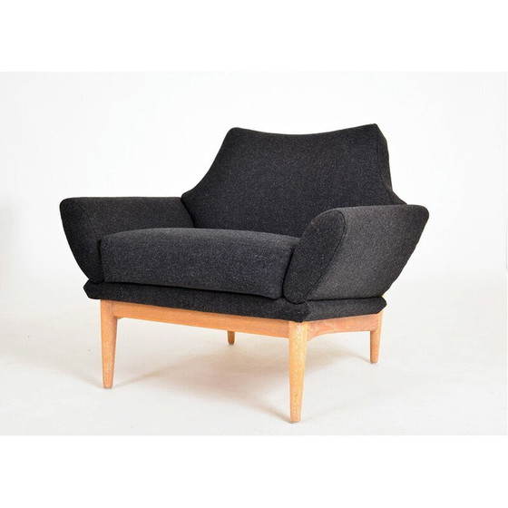 Image 1 of Vintage Zweedse Eiken Gebogen Sofa en Stoel Johannes Andersen Trensums 1960