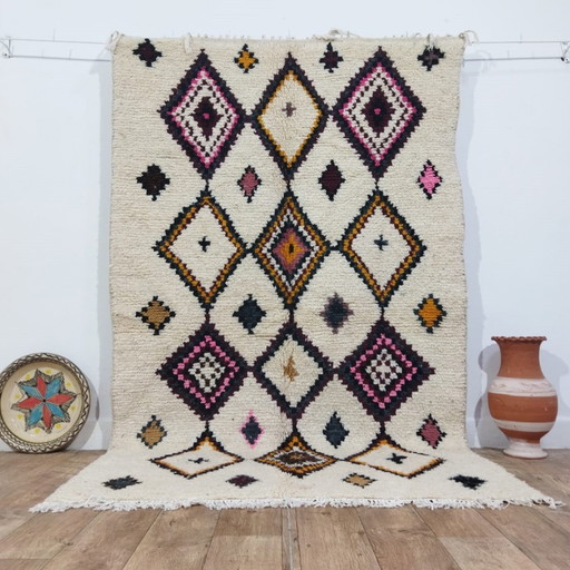 Handgemaakte Marokkaanse Berber Vloerkleed Van Pure Wol - Tapis Berbère Marocain Azilal En Laine