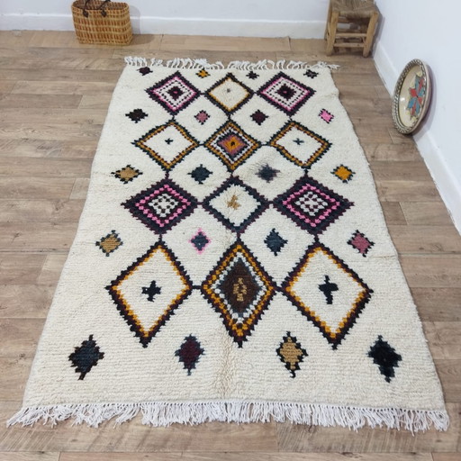 Handgemaakte Marokkaanse Berber Vloerkleed Van Pure Wol - Tapis Berbère Marocain Azilal En Laine